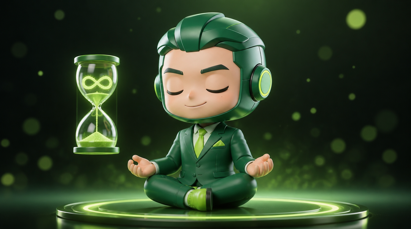FewPips mascot meditating with hourglass