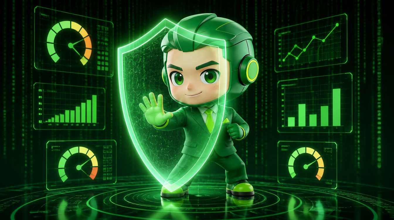 FewPips mascot with protective shield