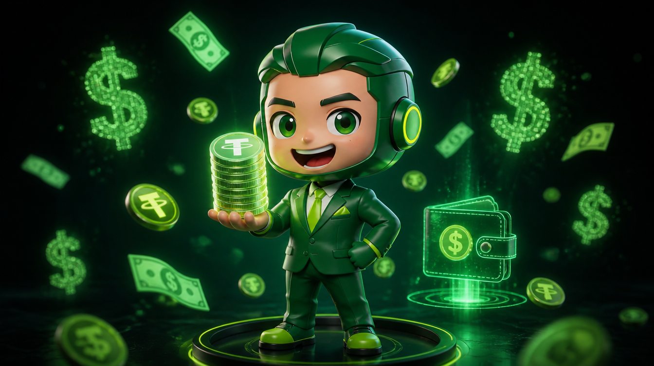 FewPips mascot with crypto coins